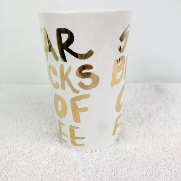 𝅺STARBUCKS 16fl oz Coffee Mug Gold Graffiti White With A Lid - Picture 4 of 11